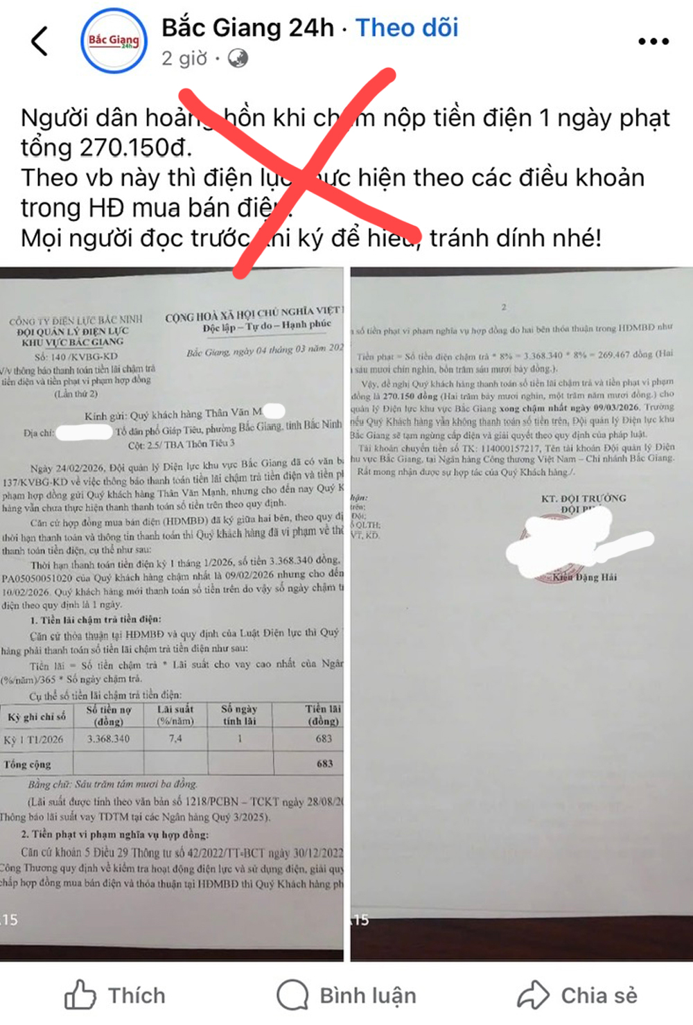 Ông Thân Văn M phải nộp tiền lãi chậm trả và tiền phạt vi phạm hợp đồng tiền điện là đúng quy định pháp luật