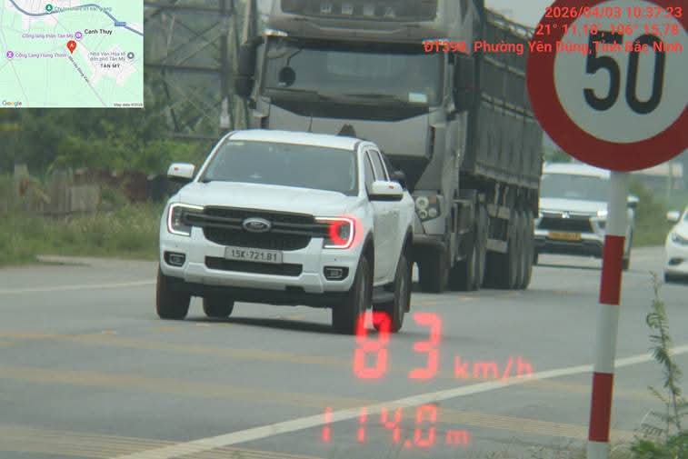 Thông báo phạt nguội vi phạm tốc độ từ ngày 30/3/2026 đến ngày 05/4/2026